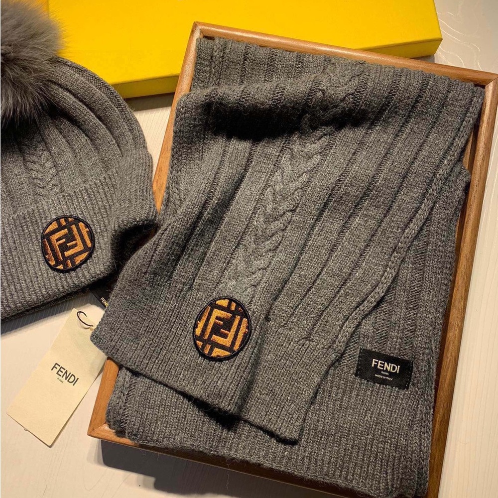 Fendi Charcoal Knit Hat and Scarf Set - Picture 5 of 8